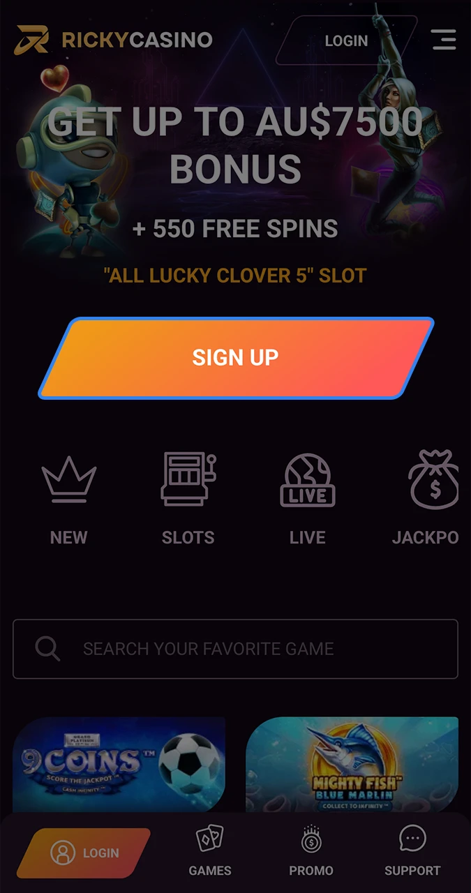 In order to access Ricky Casino games, you need to register an account.