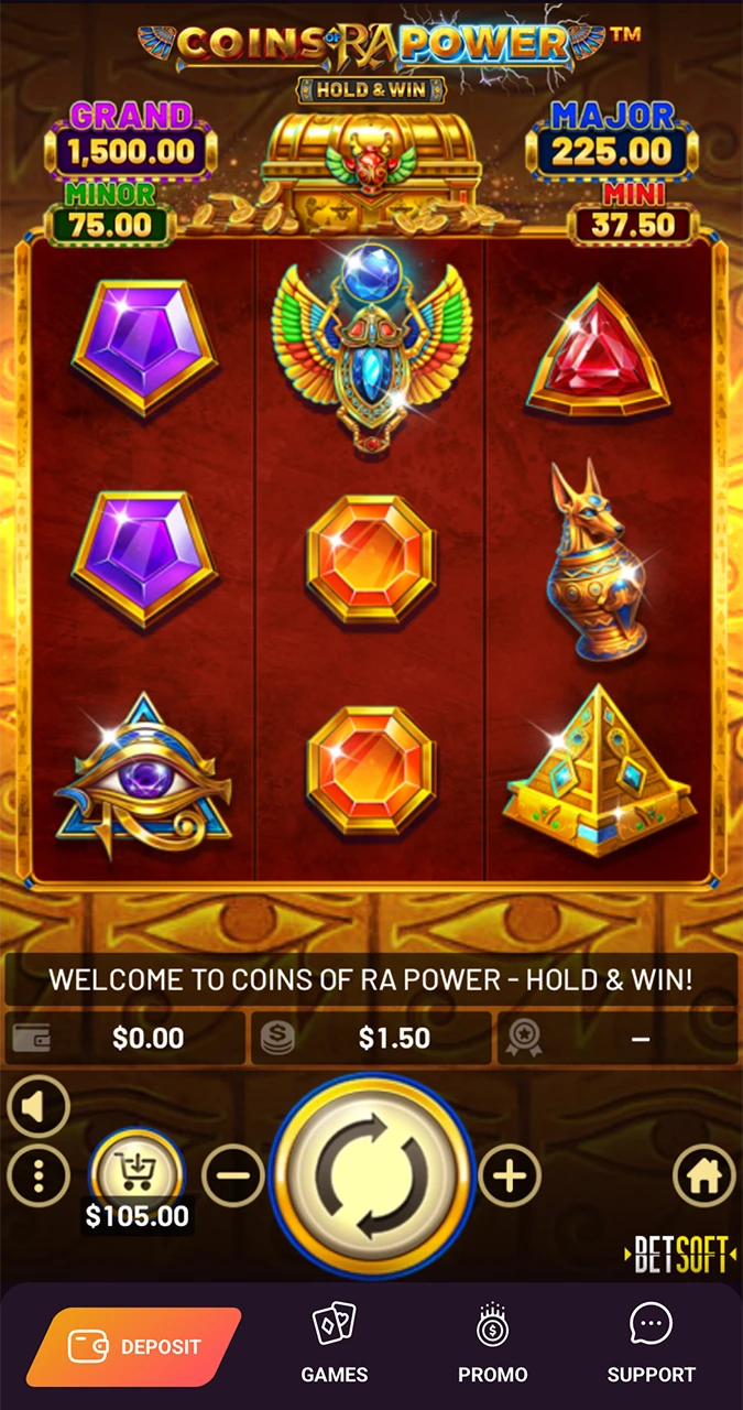 Launch the game and explore the colourful and simple slot interface from Ricky Casino.