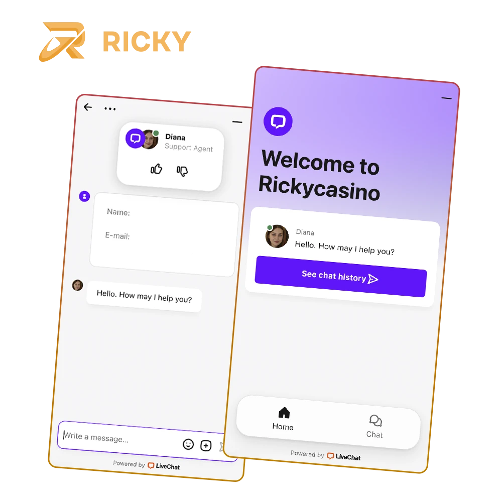 The support at Ricky Casino will help you in any situation and answer all your questions.