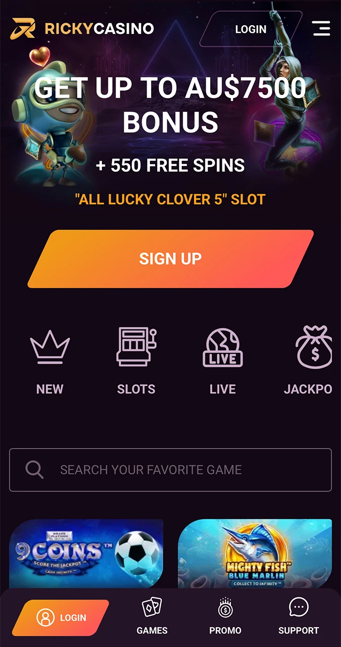 Launch the Ricky Casino site and proceed to register.