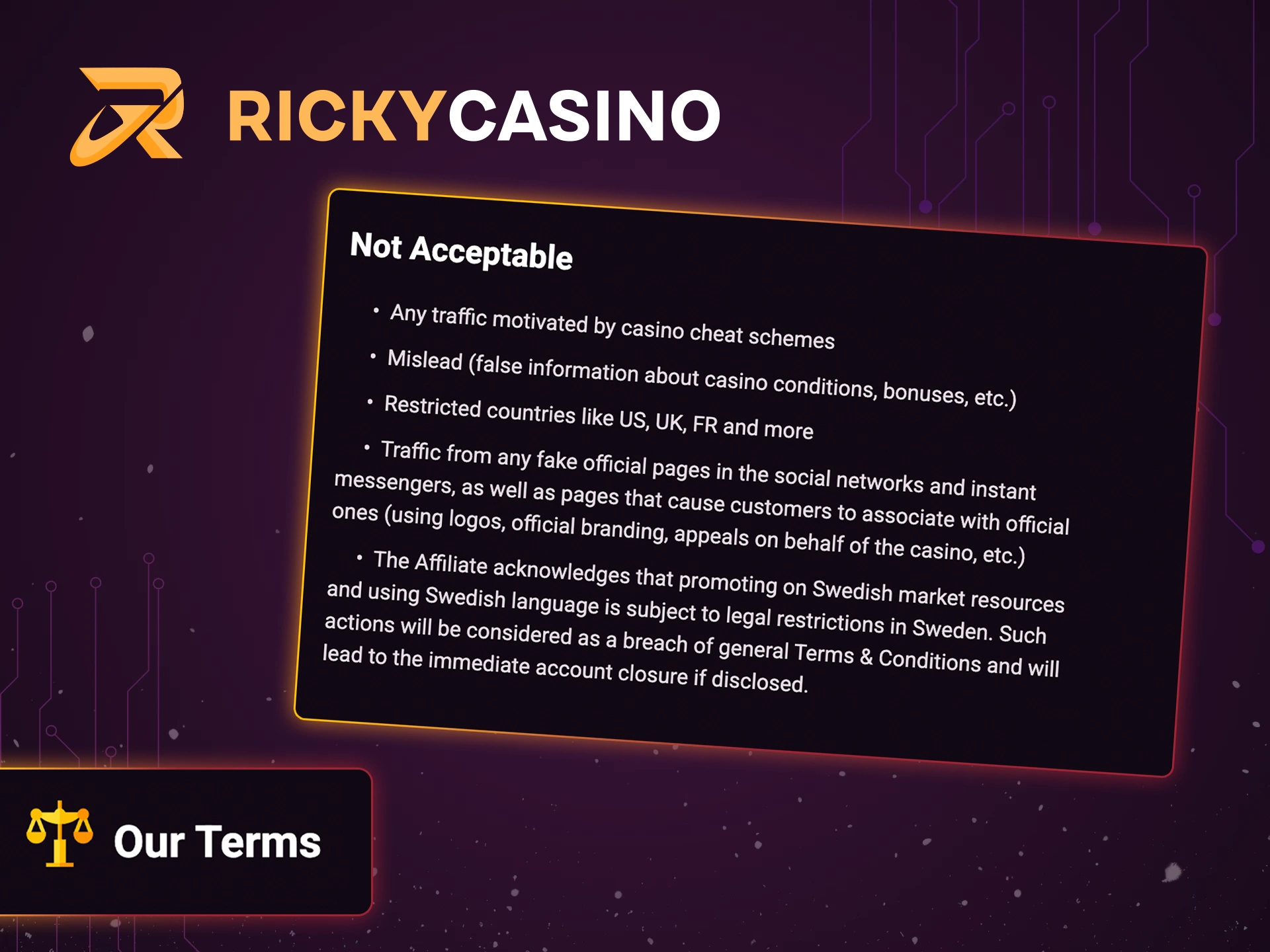 Check out the Ricky Casino affiliate program terms.