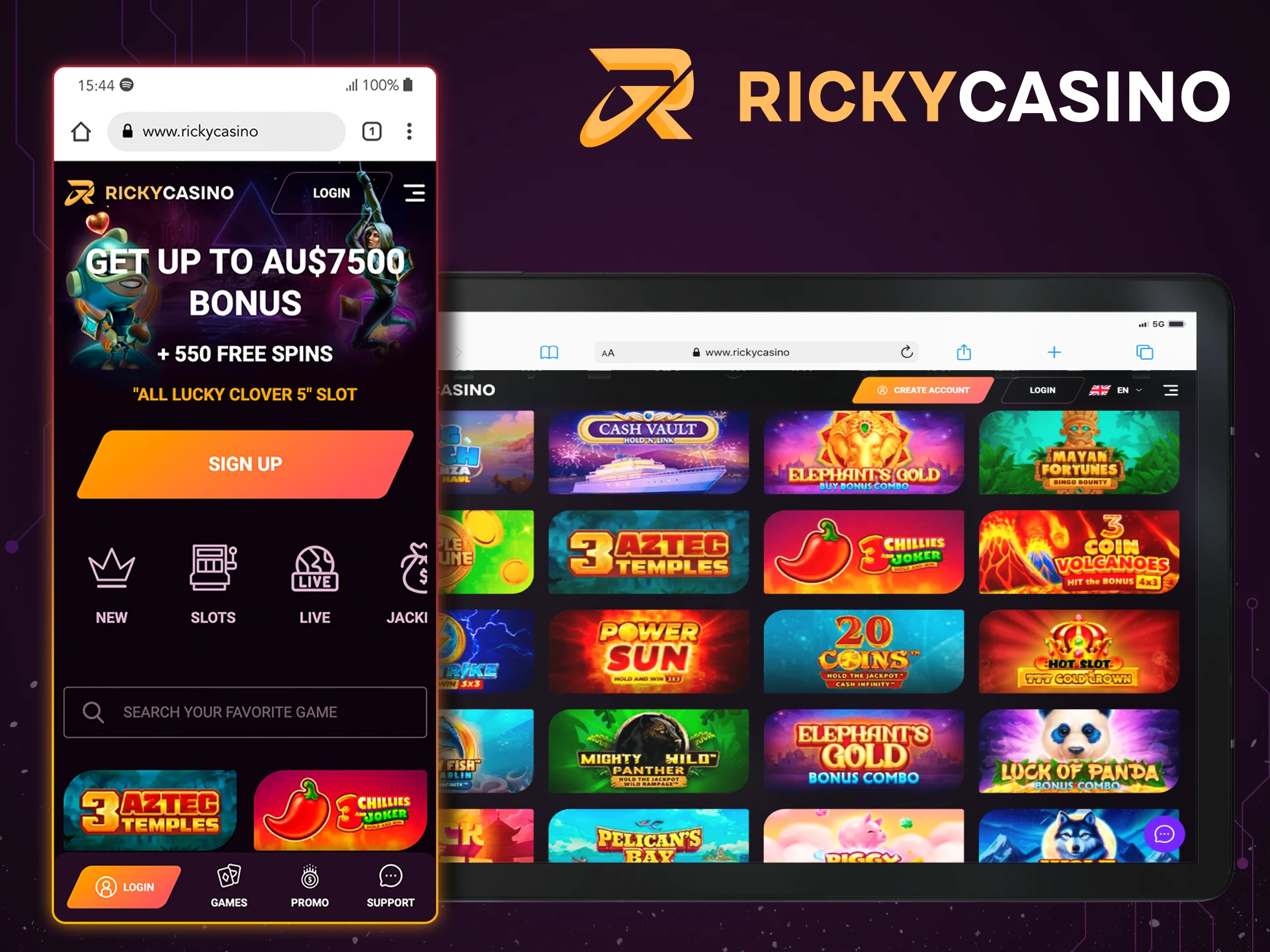Place your bets without an app on your smartphone at Ricky Casino.