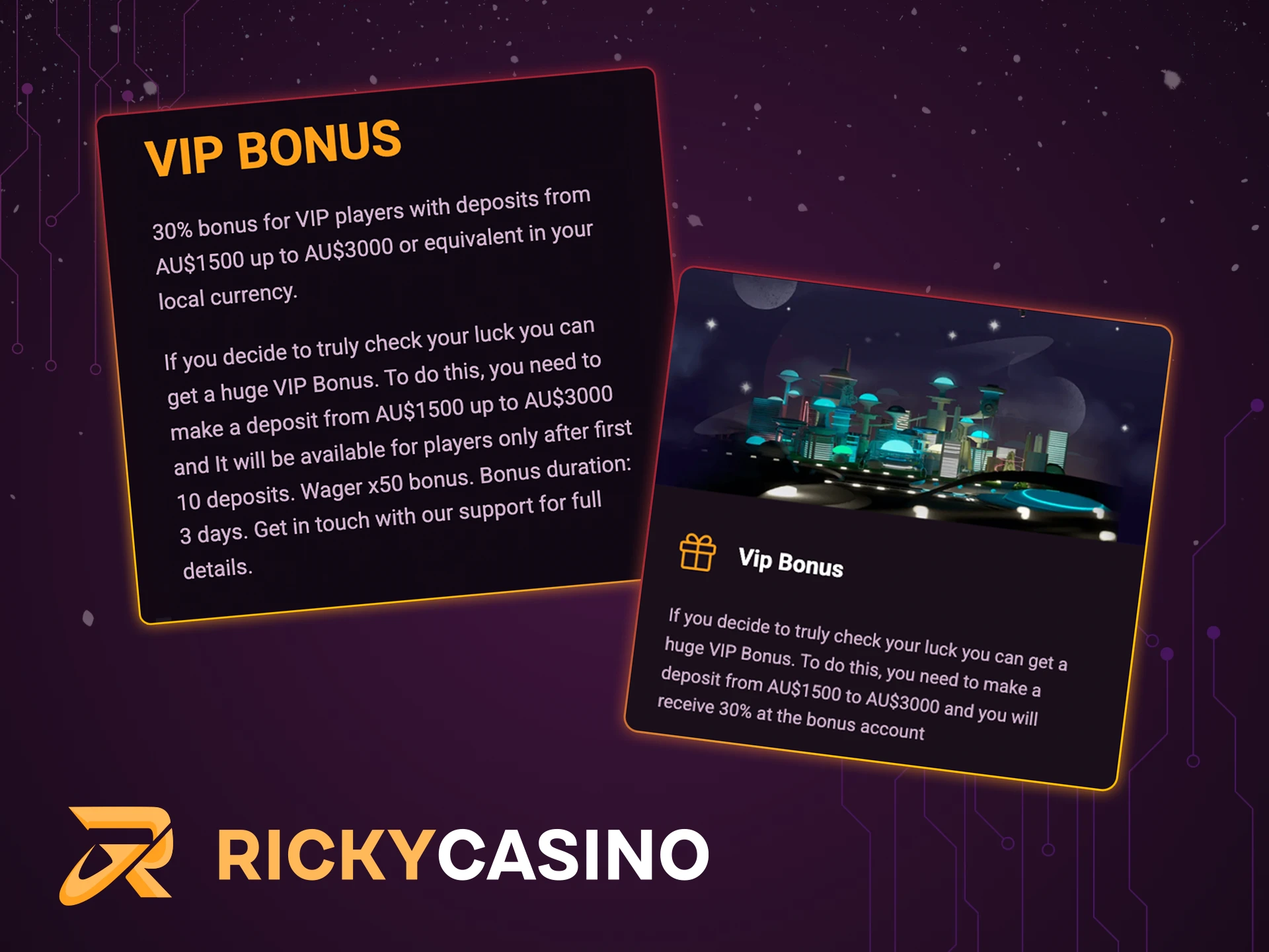 Ricky Casino's Vip Bonus will help you in your betting wins.