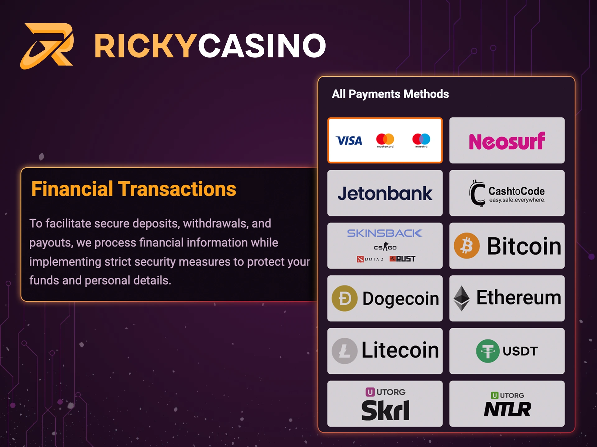 Financial payments at Ricky Casino are safe and secure.