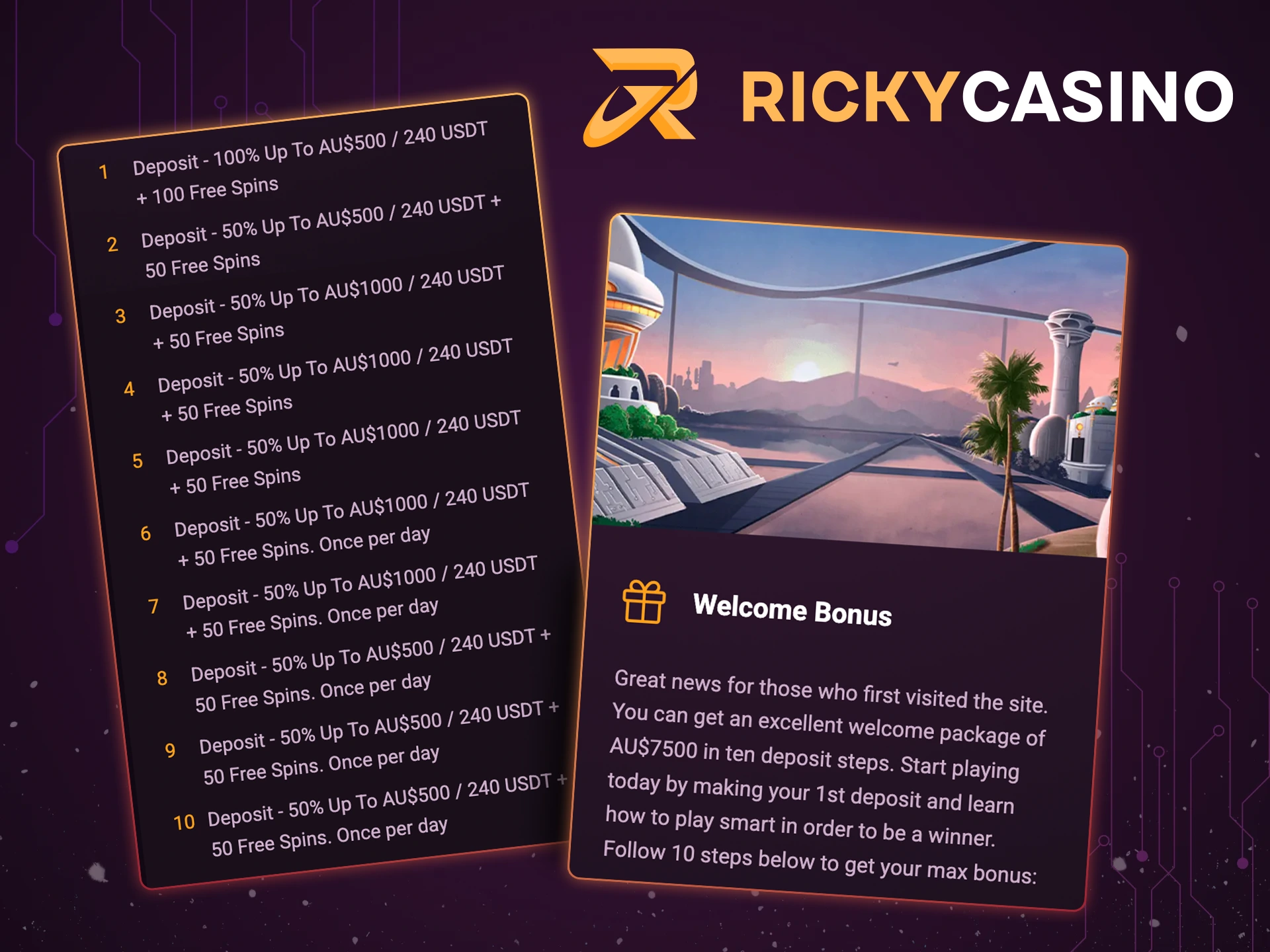 Learn how to get a welcome bonus from Ricky Casino.