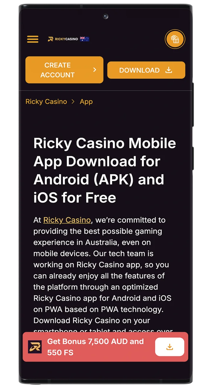 Type Ricky Casino's offcial site into your browser's address bar.