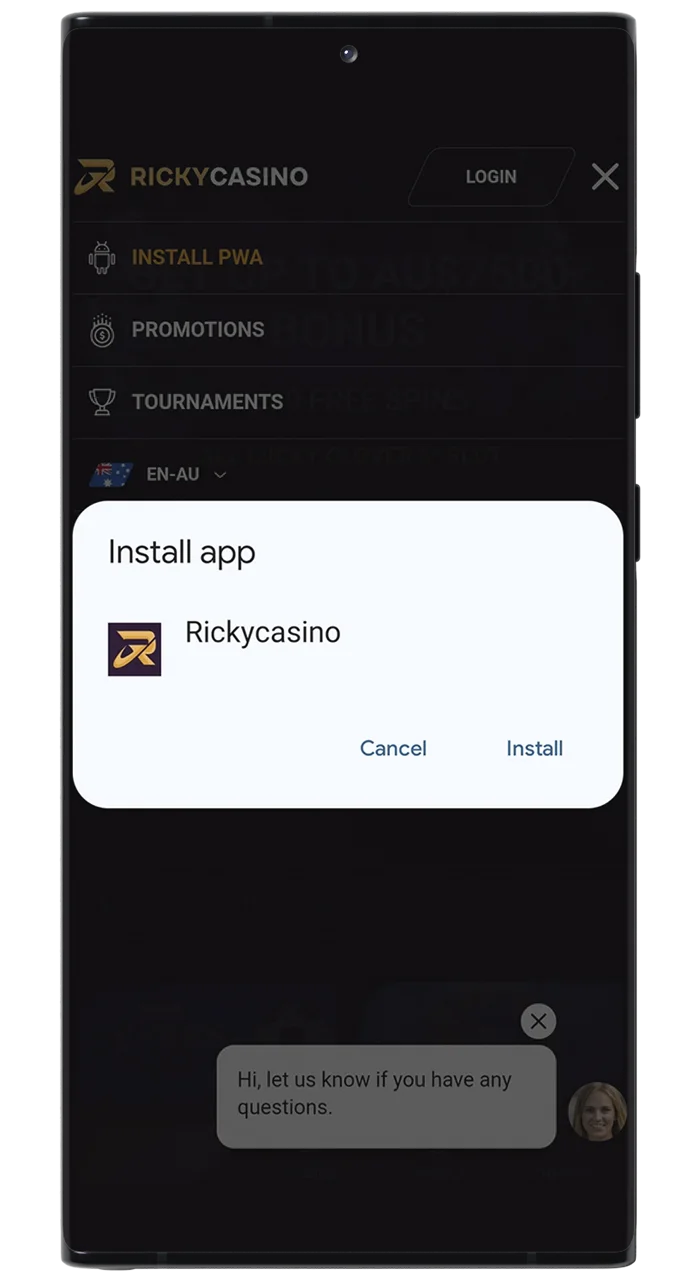 Set up your device and start the installation of the Ricky Casino app.