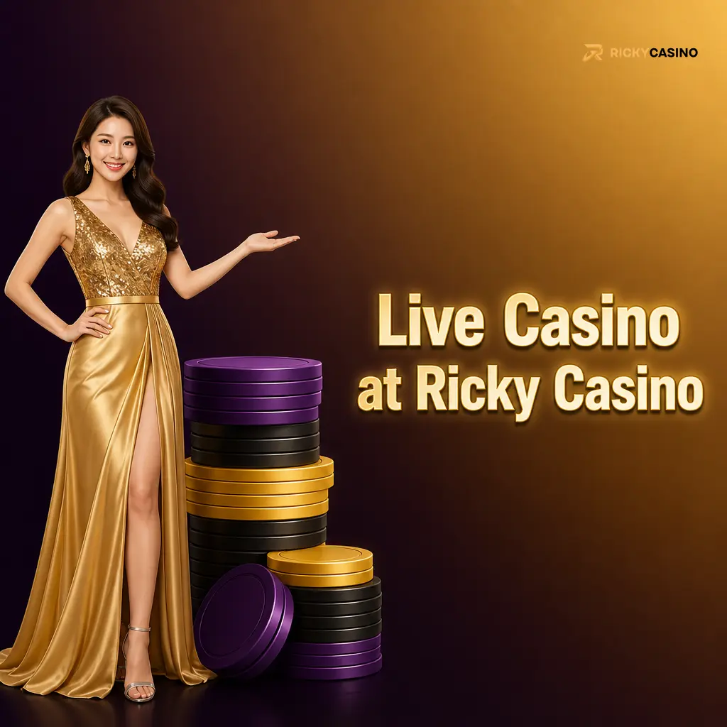 Live casino dealer tables at Ricky Casino featuring roulette, blackjack, baccarat, game shows and poker