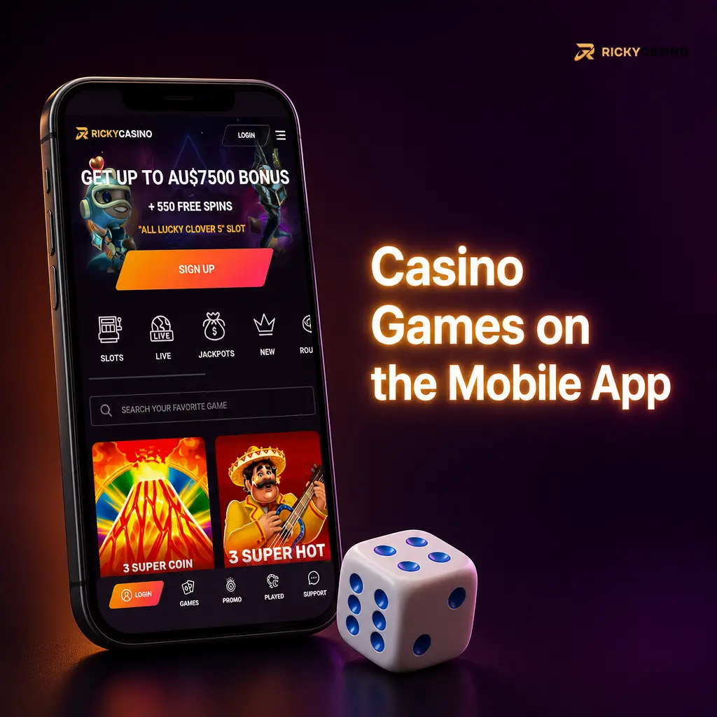 Mobile casino app lobby showing slots, live blackjack, roulette, baccarat and game filters