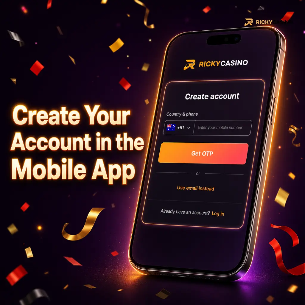 Mobile app registration screen showing account form and 18+ gambling eligibility confirmation
