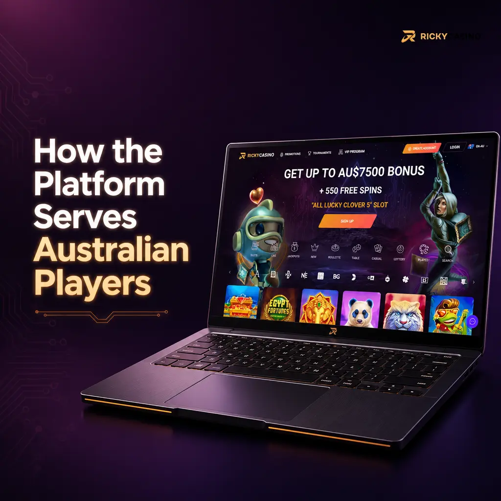 Ricky Casino platform for Australian players with sports betting, pokies, live casino and secure mobile access