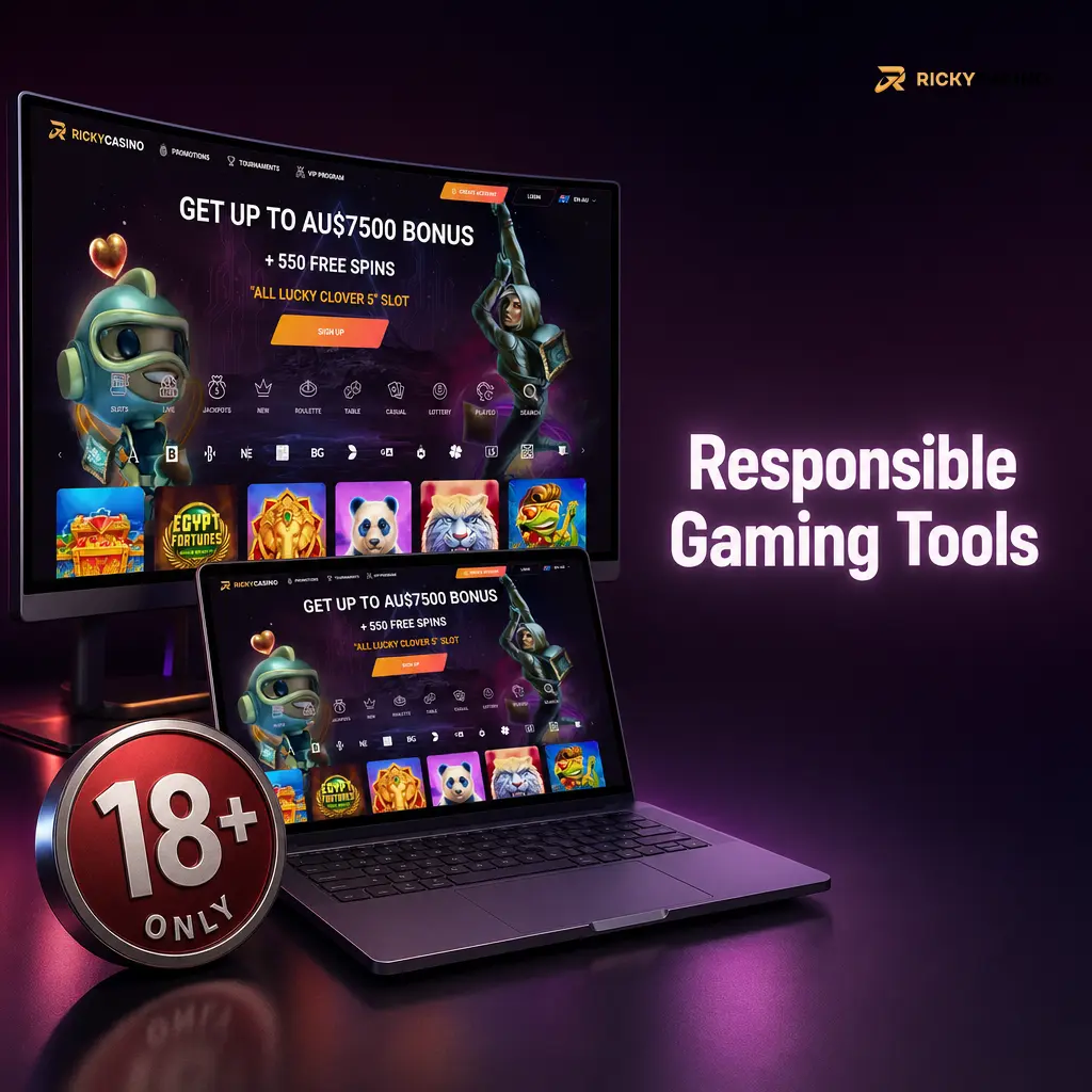 Responsible gaming tools at Ricky Casino with deposit budgets, session limits and support for Australian players