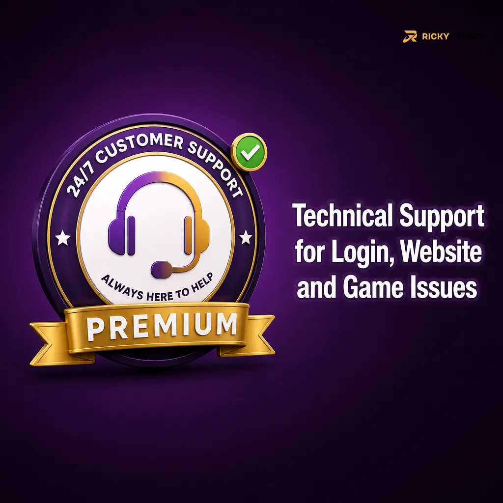 Technical support for login, website, payment and game issues via live chat and email